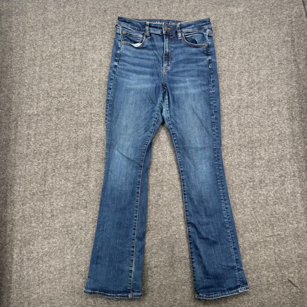 American Eagle Kick Start High Rise Medium Wash Stretch Jeans Slim Flare Denim 8